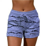 Aayomet Spandex Shorts Women Casual Cotton Linen Shorts for Women Elastic Drawstring Workout Yoga Shorts Loose Soft Summer Beach Pocketed Shorts,Blue L